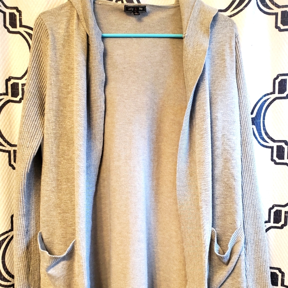 Grey hooded sweater cardigan